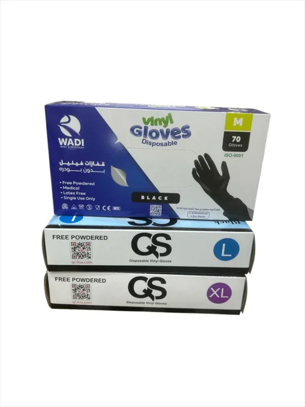 قفازات اسود بدون بودرة ٧٠ حبة M-L-XL