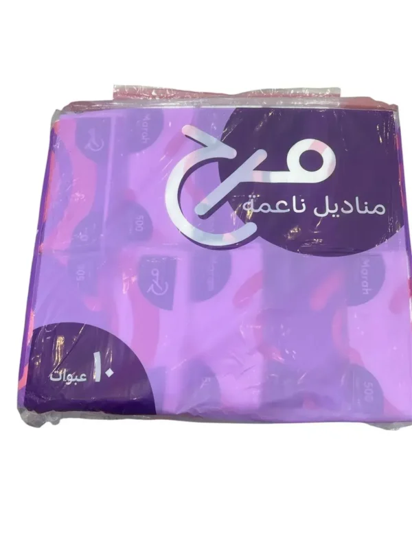 مناديل مرح الناعمة بحزمة تحتوي على 10 عبوات وكل عبوة 500 منديل